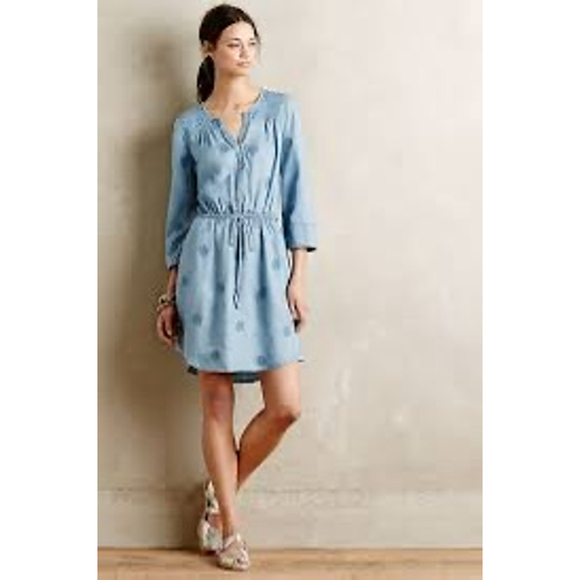 Anthropologie Holding Horses Plumage Chambray Dress XS Denim a-line pockets - Picture 1 of 15